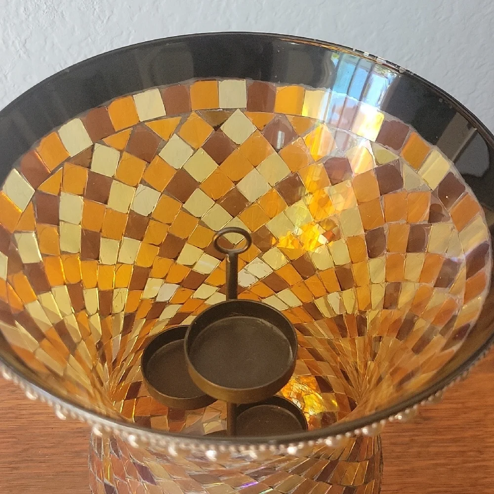 PARTYLITE Global Fusion 12" Hurricane Mosaic Stained Glass Candle Holder - Picture 3 of 12
